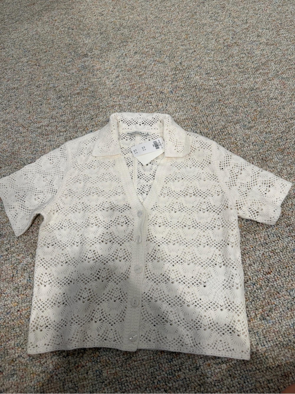 Abercrombie & Fitch Cream Crochet Button-Down Top